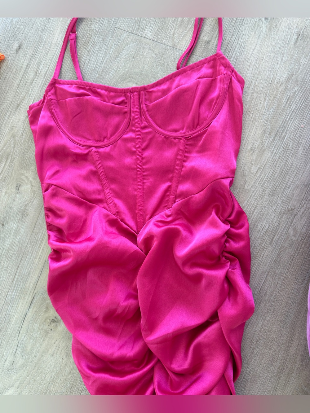 PrettyLittleThing Hot Pink Satin Ruched Midi Dress